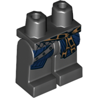 Lego Hips and Black Legs with Medium Nougat Tied Belt, Dark Bluish Gray Strap, Dark Blue Coat Tails Print / Black