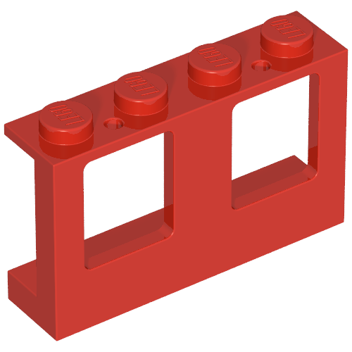 Lego Window 1 x 4 x 2 Plane, Solid Studs / Red