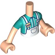 Lego Minidoll Torso Boy with White Apron, Dark Turquoise/White Striped Shirt print, Light Nougat Arms and Hands / Medium Nougat