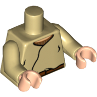 Lego Torso Tunic, Brown Belt, Light Nougat Neck Print, Tan Arms, Light Nougat Hands / Tan