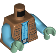 Lego Torso Vest with Pockets and Medium Azure Shirt Print (Greedo), Medium Azure Arms, Sand Green Hands / Medium Nougat