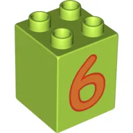 Duplo Brick 2 x 2 x 2 with Orange '6' Print / Lime