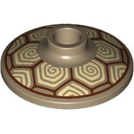 Lego Dish 2 x 2 Inverted with Dark Red Hexagons, Tan Swirls print / Dark Tan