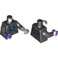 Lego Torso Armour with Dark Bluish Gray Belts, Star and Blue Chi Jewel Print, Black Arms, Dark Purple Hand Right, Flat Silver Hook Left / Black