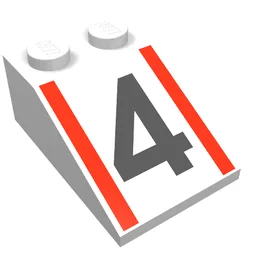 Brick Sloped 33° 3 x 2 with Black "4" and Red Stripes Print
