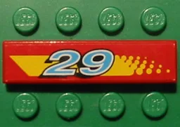 Tile 1 x 4 with Blue and White '29' on Yellow Stripe with Dot Fade Pattern Model Right Side (Sticker) - Set 8829