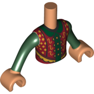 Lego Minidoll Torso Boy Red/Gold Tunic, Dark Green Shirt print, Nougat Hands / Nougat