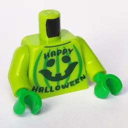 Torso Halloween Shirt, Dark Green 'Happy Halloween' Text, Bright Green Stripes Print, Lime Arms, Bright Green Hands / Lime