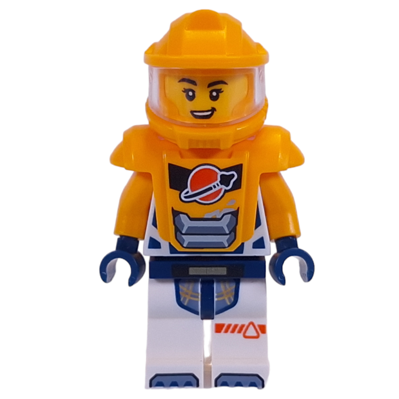 Lego Astronaut, White Spacesuit, Bright Light Orange Armor and Helmet