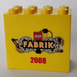 Brick 2 x 4 x 3 with 'LEGO Fabrik 2008' with Yellow Text Print / Yellow