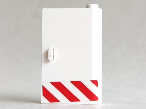 Lego Door 1 x 3 x 4 Right - Open Between Top and Bottom Hinge with Red Danger Stripes Pattern (Sticker) - Set 60023