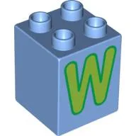 Duplo Brick 2 x 2 x 2 with 'W' Print / Medium Blue