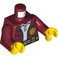Lego Torso Jacket, Zipper, Pocket, Fire Marshall Badge, Dark Tan Utility Belt Print, Dark Red Arms, Yellow Hands / Dark Red