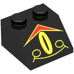 Brick Sloped 45° 2 x 2 with RoboForce Red Chevron and Yellow Eye Print / Black