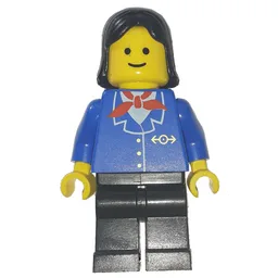 Train Worker - Blue Jacket, Black Legs, Female, Black Hair