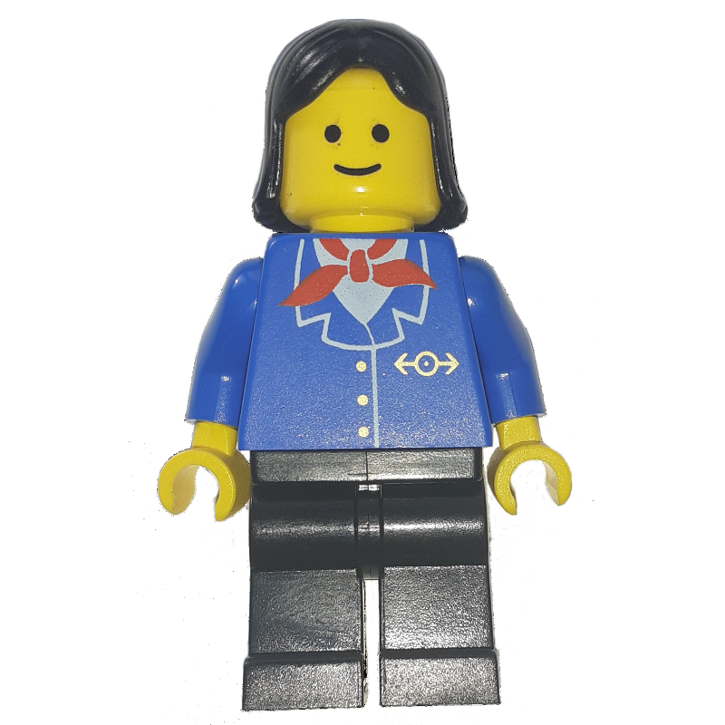 Lego Train Worker - Blue Jacket, Black Legs, Female, Black Hair