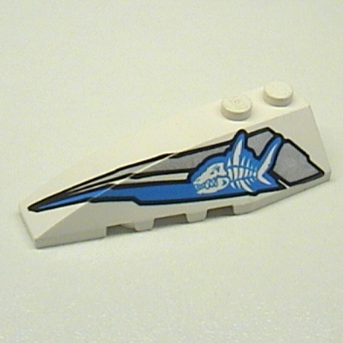 Lego Brick Wedged, Curved 6 x 2 Left with Shark Skeleton Print / White