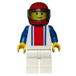 Man, White Torso with Red and Blue Stripes, White Legs, Red Helmet with Visor