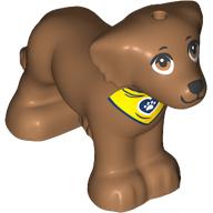 Lego Animal, Dog Big with Brown Eyes, Black Nose, Vibrant Yellow Neckerchief Print / Medium Nougat