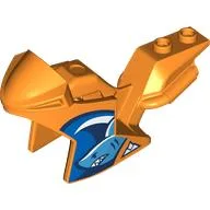 Fairing, Motorcycle, Racing (Sport) Bike with White/Dark Blue Wave, Dark Azure Shark Print / Orange