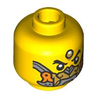 Lego Minifig Head Erlang Shen, Gold Jewel on Forehead, Stern / Gold, Silver, Orange Face Mask / Yellow
