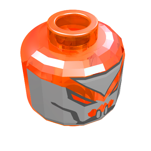 Lego Minifig Head Alien, Gold Paint and Slanted Eyes Print [Blocked Open Stud] / Trans-Neon Orange