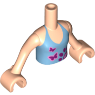 Lego Minidoll Torso Girl with Light Blue Halter Top with Paw and Butterflies Print, Light Nougat Arms and Hands / Light Nougat