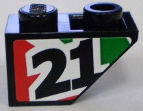 Lego Slope, Inverted 45 2 x 1 with Black Number 21 on Red and Green Stripes Pattern Model Left Side (Sticker) - Set 8898