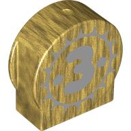 Lego Duplo Brick 1 x 3 x 2 Round Top, Cut Away Sides with Dark Bluish Grey '3' print / Pearl Gold
