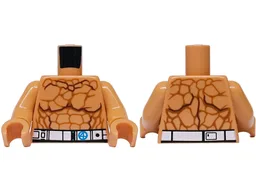 Torso Bare Chest with Reddish Brown Muscles Outline and Dark Orange Cracks, White Belt with Dark Azure Fantastic Four Emblem with Number 4 Pattern / Nougat Arms / Nougat Hands