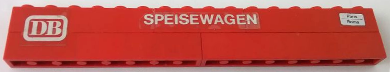Lego Stickered Assembly 16 x 1 x 2 with White 'DB', 'SPEISEWAGEN' and 'Paris Roma' Pattern Model Right Side (Stickers) - Set 7740
