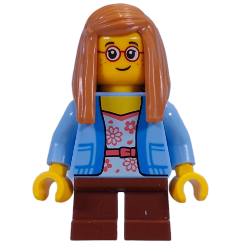 Lego Kid - Bright Blue Torso, Reddish Brown Legs, Medium Nougat Hair