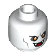 Minifig Head Vampire (Bob Oakley), Dual Sided, Fangs, Yellow Eyes, Mouth Open / Balaclava, Light Nougat Face with Thick Eyebrows Print [Hollow Stud] / White
