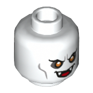 Lego Minifig Head Vampire (Bob Oakley), Dual Sided, Fangs, Yellow Eyes, Mouth Open / Balaclava, Light Nougat Face with Thick Eyebrows Print [Hollow Stud] / White