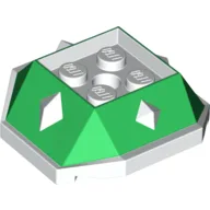 Brick Wedged, Sloped 4 x 4 with Diamond Spikes with White Underside Pattern / Green