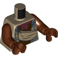 Lego Torso, Jacket with Dark Blue Stripes, Dark Brown Shirt, Red Handkerchief, Tan Bag print, Reddish Brown Arms and Hands / Dark Tan
