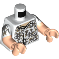 Lego Torso, Dual Molded Arms, Olive Green and Dark Bluish Gray Design Print, White Sleeves Pattern, Light Nougat Arms and Hands / White