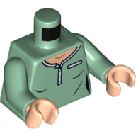 Lego Torso Shirt with Pocket, White Collar, and Light Nougat Neck Print, Sand Green Arms, Light Nougat Hands / Sand Green