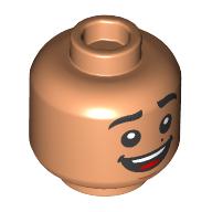 Lego Minifig Head Miguel Rivera, Beauty Mark, Lopsided Smile/Open Mouth Smile print / Nougat