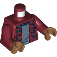 Lego Torso Plaid Sweater, Pockets, Medium Blue Shirt Print, Dark Red Arms, Medium Nougat Hands / Dark Red