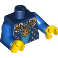 Lego Torso Robe with White Fur Trim, Gold Chain, Medallion and Gold Detail Print, Blue Arms, Yellow Hands / Dark Blue