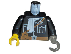 Lego Torso Shirt with Buttons and Pockets, Brown Belt with Buckle, White Scarf, Strap with Pouch Pattern / Black Arms / Yellow Hand Right / Dark Gray Hook Left