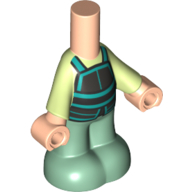 Lego Microdoll Body Pants Sand Green with Lime Shirt, Black Tunic with Dark Turquoise Trim, Light Nougat Hands print