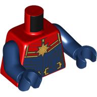 Lego Torso, Captain Marvel Outfit, Dark Blue/Red Chest, Gold Star, Belt print, Dark Blue Arms and Hands / Red