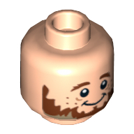 Lego Minifig Head Ori the Dwarf, Dual Sided, Reddish Brown Beard and Freckles, Smiling / Scared Print [Hollow Stud] / Light Nougat
