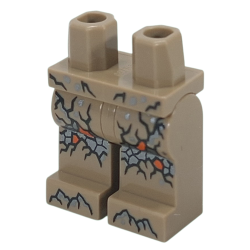 Lego Hips and Dark Tan Legs with Rock Texture, Dark Bluish Grey/Orange Rocks print / Dark Tan