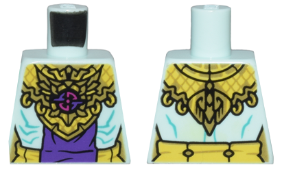 Lego Torso Armor with Yellow and Gold Links, Emblem, Dark Purple Panel, Bare Skin with Dark Turquoise Lines Pattern