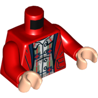 Lego Torso Jacket, Open over Checked Shirt with Buttons Print, Red Arms, Light Nougat Hands / Red