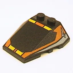 Brick Wedged, Sloped 4 x 4 Triple, Stud Notches with Orange Window Frame, Yellow Stripes, Light Blue 4 Print / Black