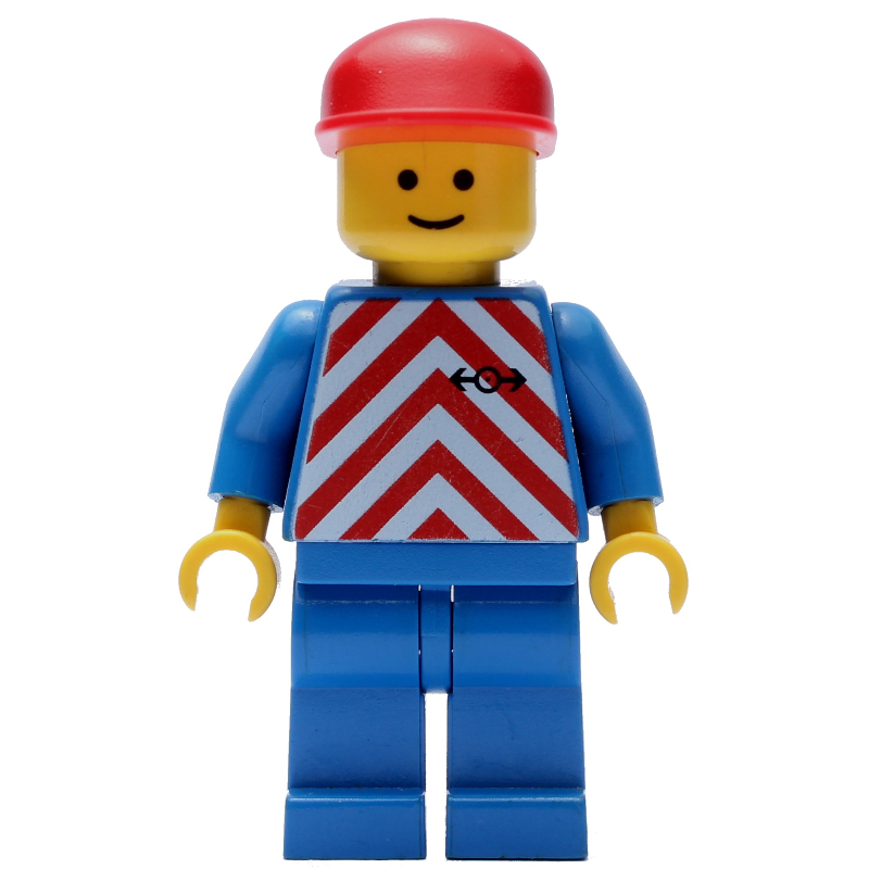 Lego Train Worker - Red/White Shirt, Blue Legs, Red Cap